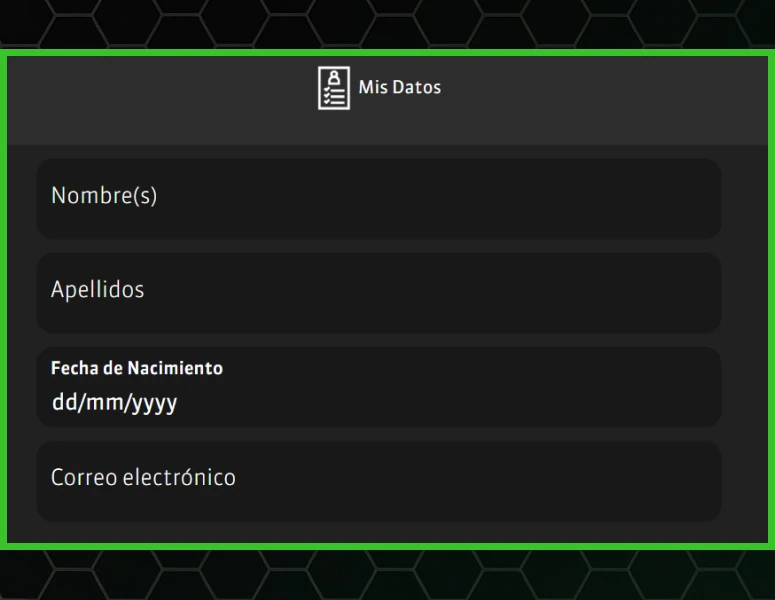 Ingreso de nombre, apellidos, fecha de nacimiento y correo electrónico